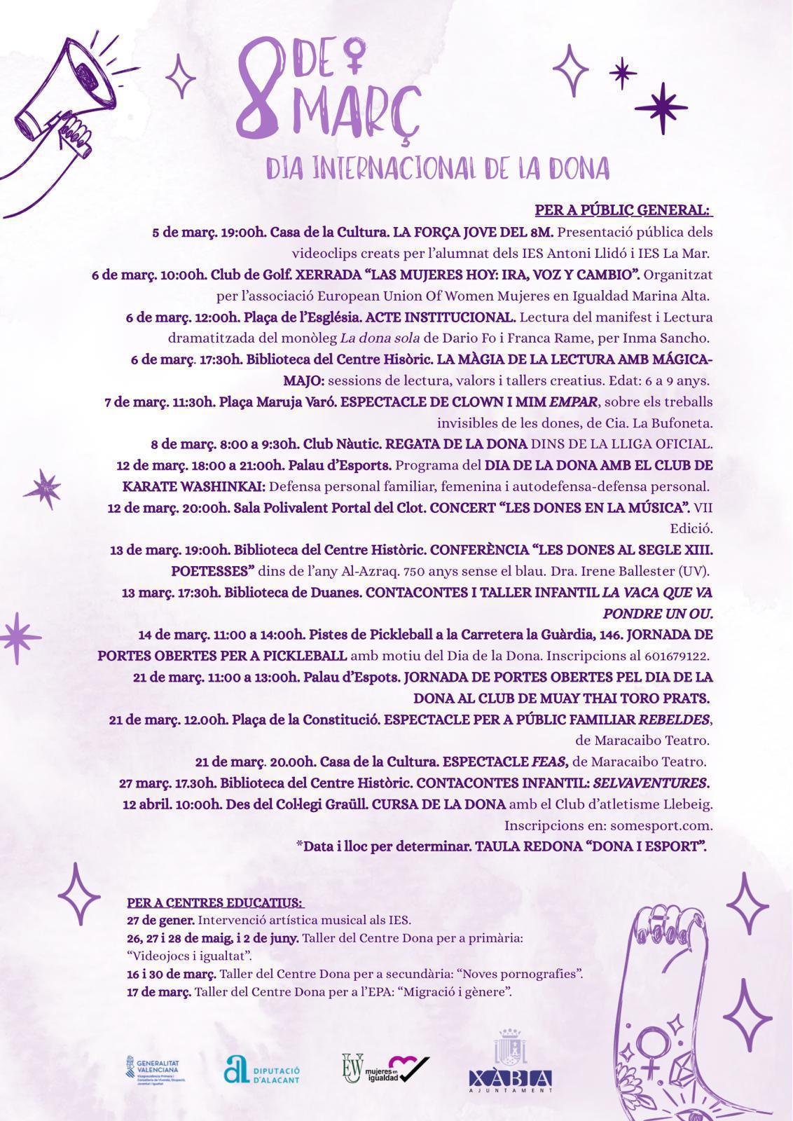 Xàbia se vuelca con el 8M con cultura, deporte y actividades para todas las edades Xàbia se vuelca con el 8M con cultura, deporte y actividades para todas las edades