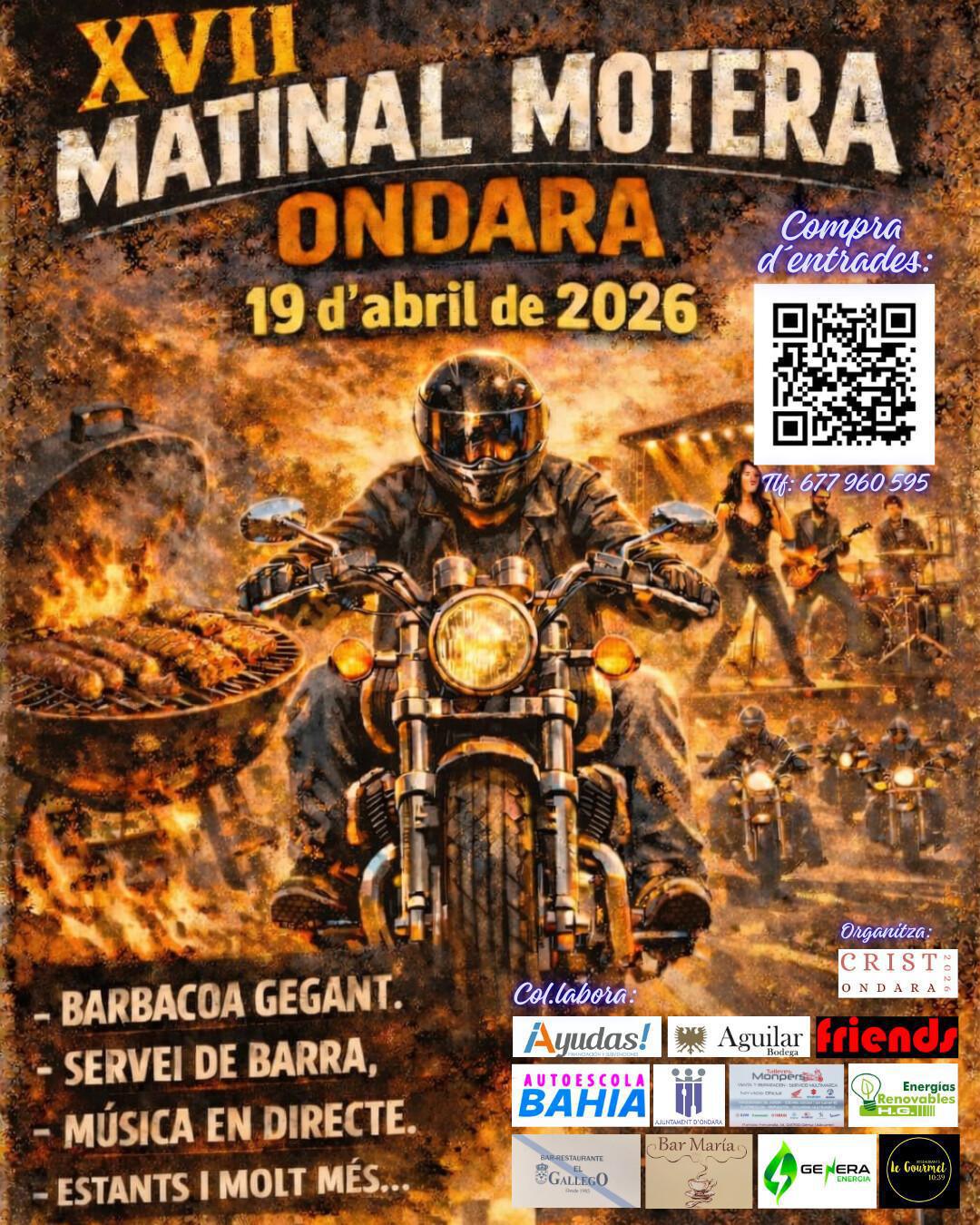 La XVII Matinal Motera llegará a Ondara el 19 de abril con barbacoa gigante y música en directo La XVII Matinal Motera llegará a Ondara el 19 de abril con barbacoa gigante y música en directo