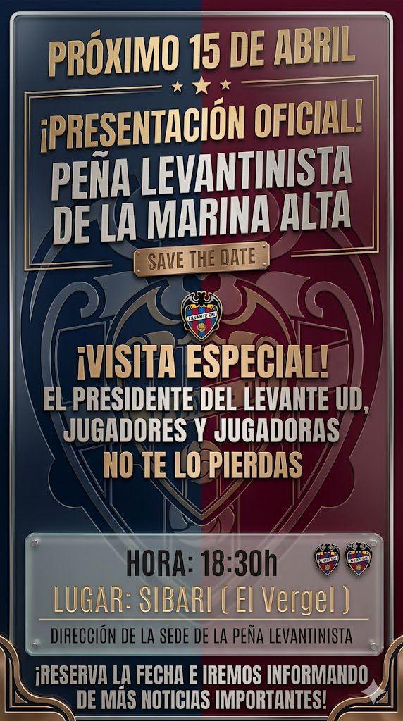 La afición del Levante UD se cita el 15 de abril en la presentación de la Penya Llevantinista de la Marina Alta