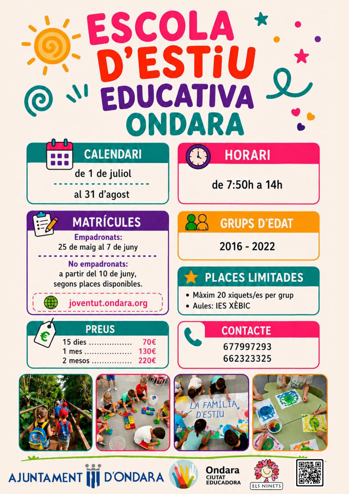 Ondara obri les inscripcions de les Escoles d’estiu amb activitats educatives i esportives