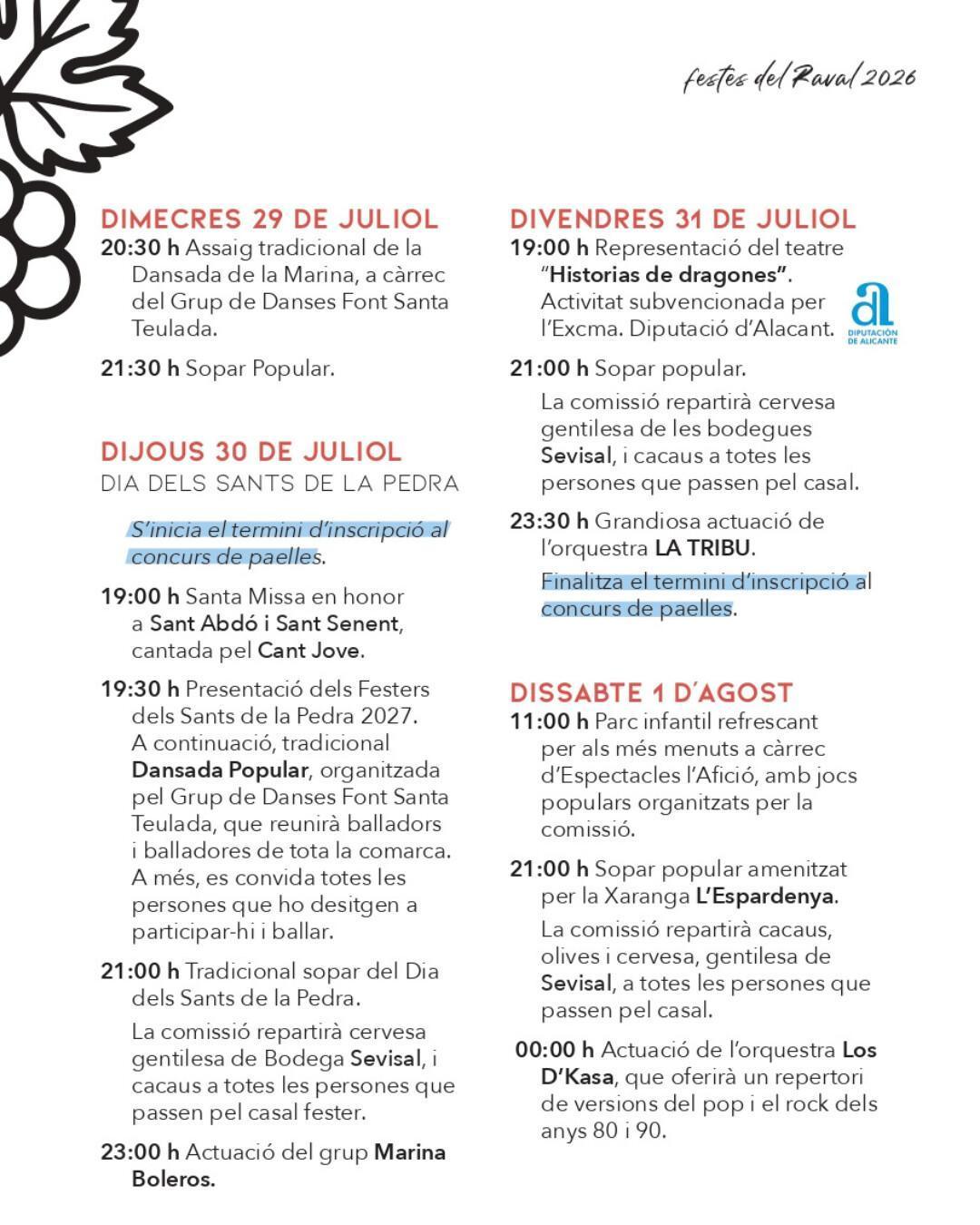 Teulada celebra las fiestas de Sants de la Pedra 2026 del 24 de julio al 2 de agosto en el Raval 