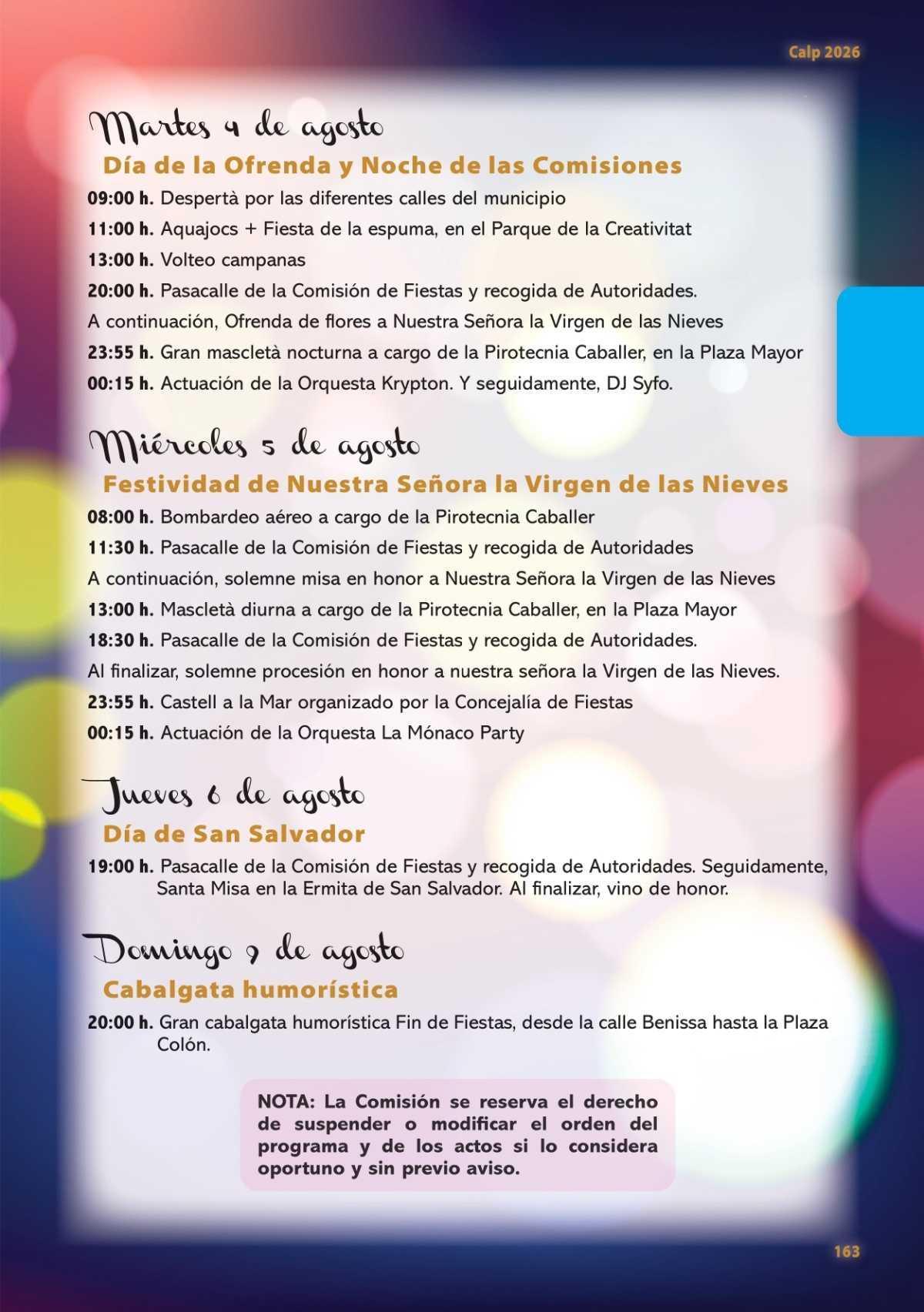  Calp se prepara para celebrar sus fiestas patronales en honor a la Virgen de las Nieves 