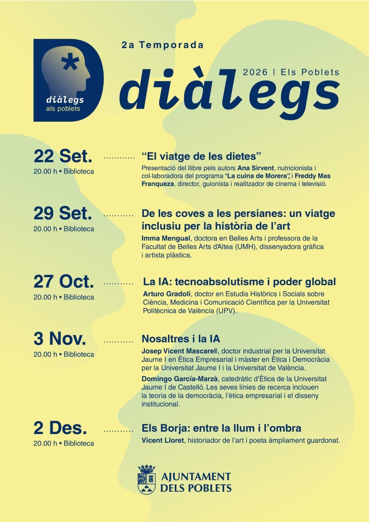 Diàlegs Els Poblets reprén les activitats amb una nova programació per a la reflexió i el debat