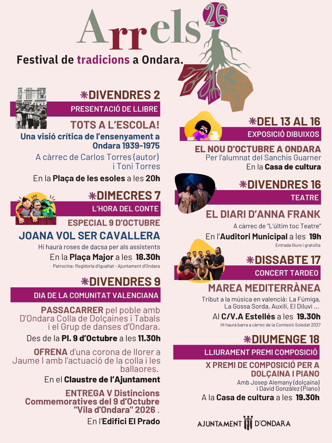 Ondara ompli octubre de cultura amb Arrels com a gran cita