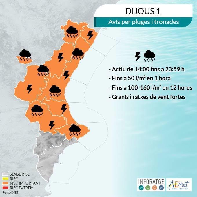 Alerta naranja por lluvias intensas este jueves y viernes en la Marina Alta Alerta naranja por lluvias intensas este jueves y viernes en la Marina Alta