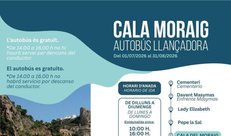 El autobús gratuito a la cala del Moraig volverá a funcionar desde el 1 de julio