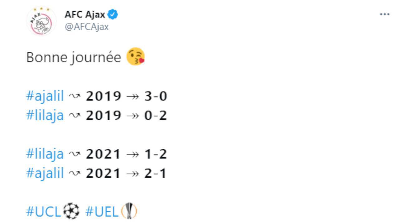 Le CM de l'Ajax se moque du LOSC sur Twitter