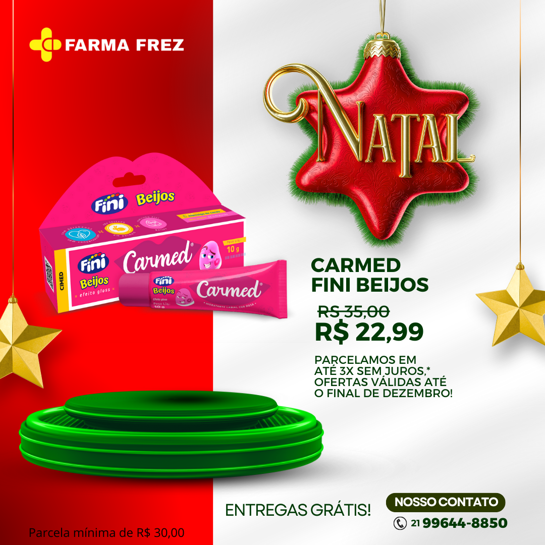 Hidratante labial de uso diário com cor rosa, com aroma de Carmed Fini Beijos com cor, com alto poder de hidratação, protege contra o ressecamento, deixando os lábios macios e saudáveis. Sem parabenos e conservantes; Não testado em animais; Pode ser usado a partir de 3 anos. Hidratante labial em bisnaga.