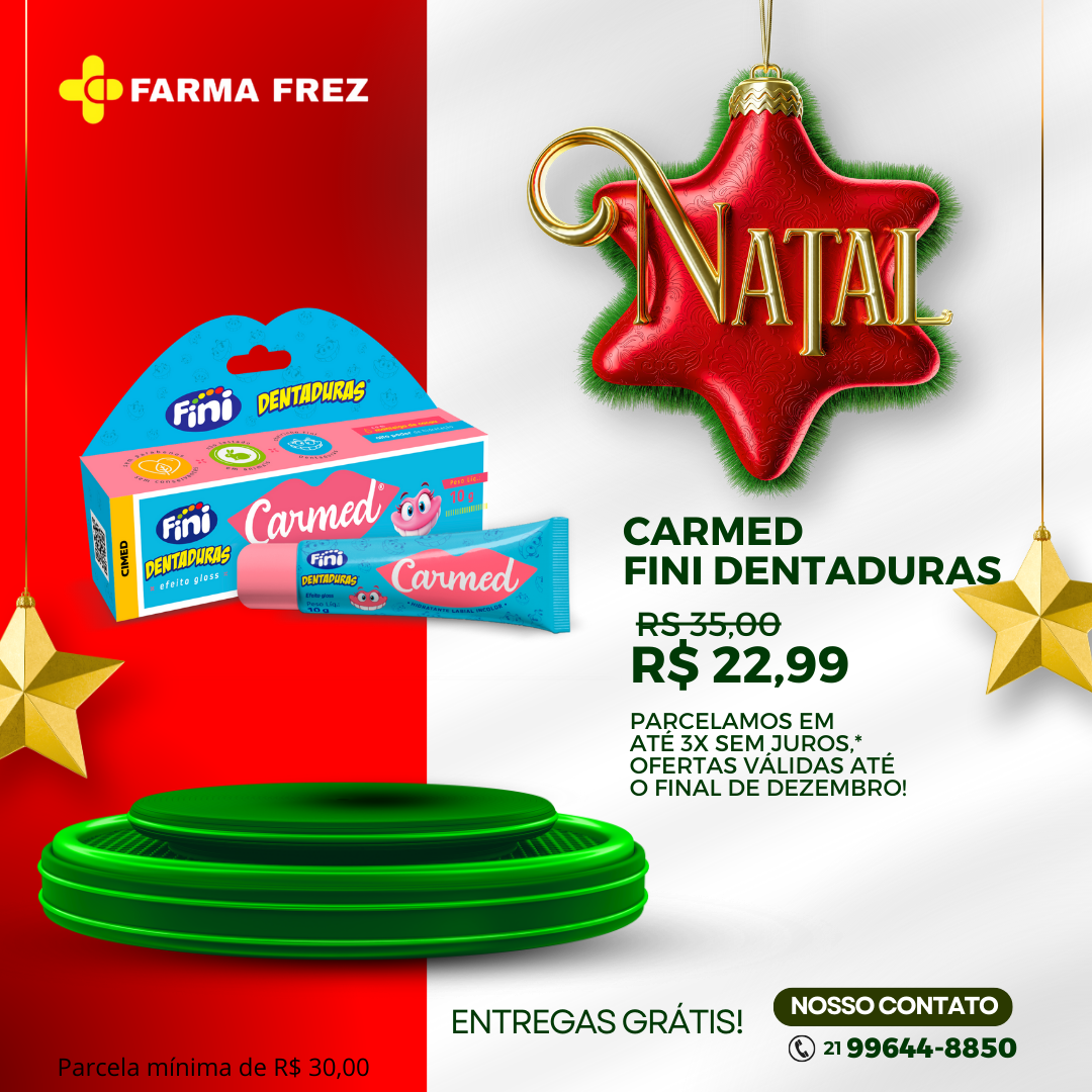 Hidratante labial de uso diário incolor com aroma de Carmed Fini Dentaduras, com alto poder de hidratação, protege contra o ressecamento, deixando os lábios macios e saudáveis. Sem parabenos e conservantes; Não testado em animais; Pode ser usado a partir de 3 anos. Hidratante labial em bisnaga.