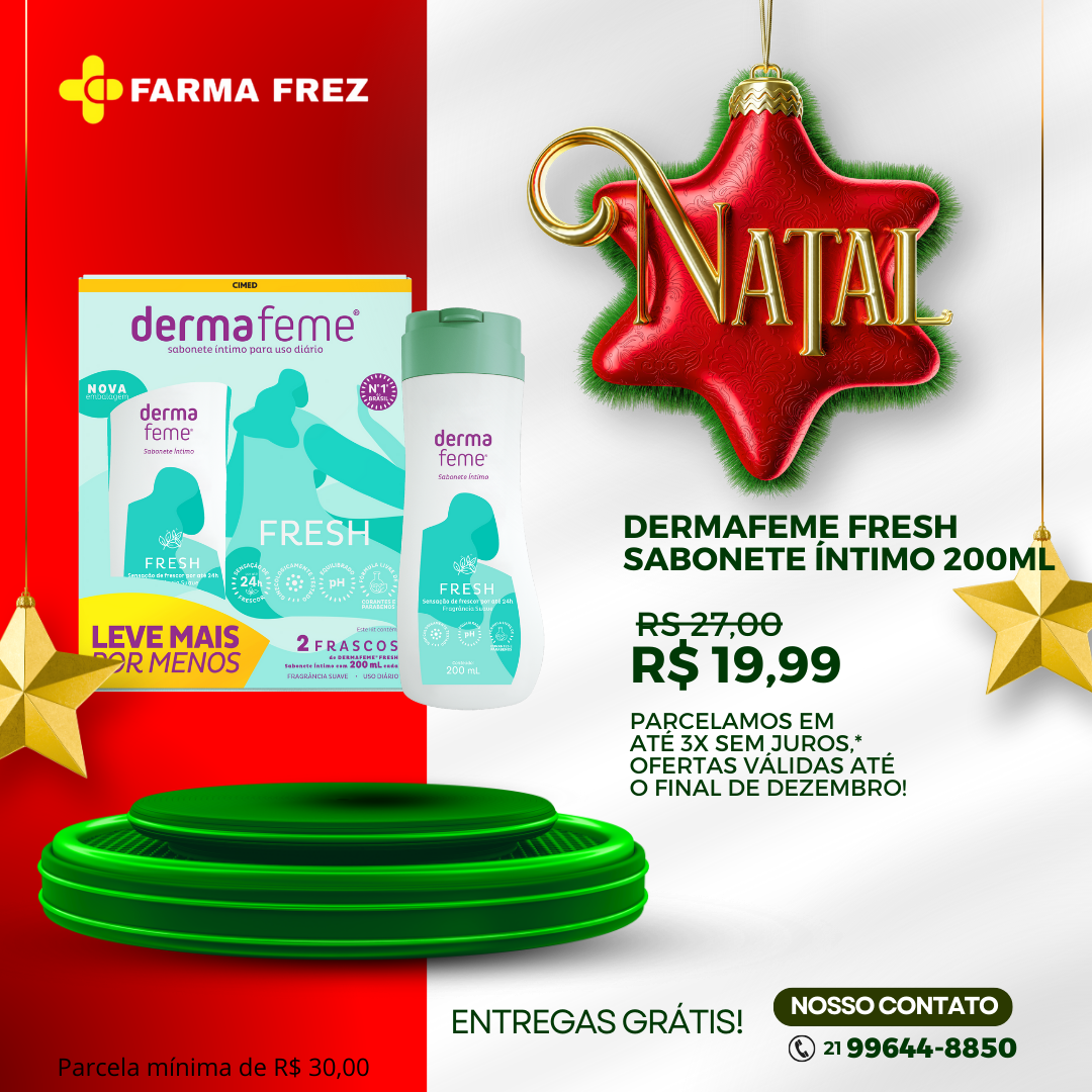 Dermafeme® Fresh proporciona limpeza e equilíbrio do pH da região íntima, além de proteção, conforto e bem-estar. Possui fragrância refrescante. Recomendado para uso diário.