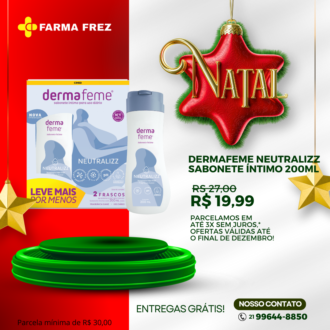 Dermafeme® Neutralizz proporciona limpeza e equilíbrio do pH da região íntima, além de proteção, conforto e bem-estar por 24h. Possui fragrância suave e tecnologia odor free, que age diretamente na neutralização de odores. Recomendado para uso diário.