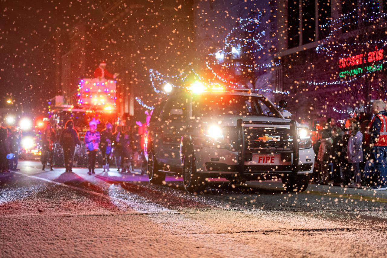 fire dept with snow falling