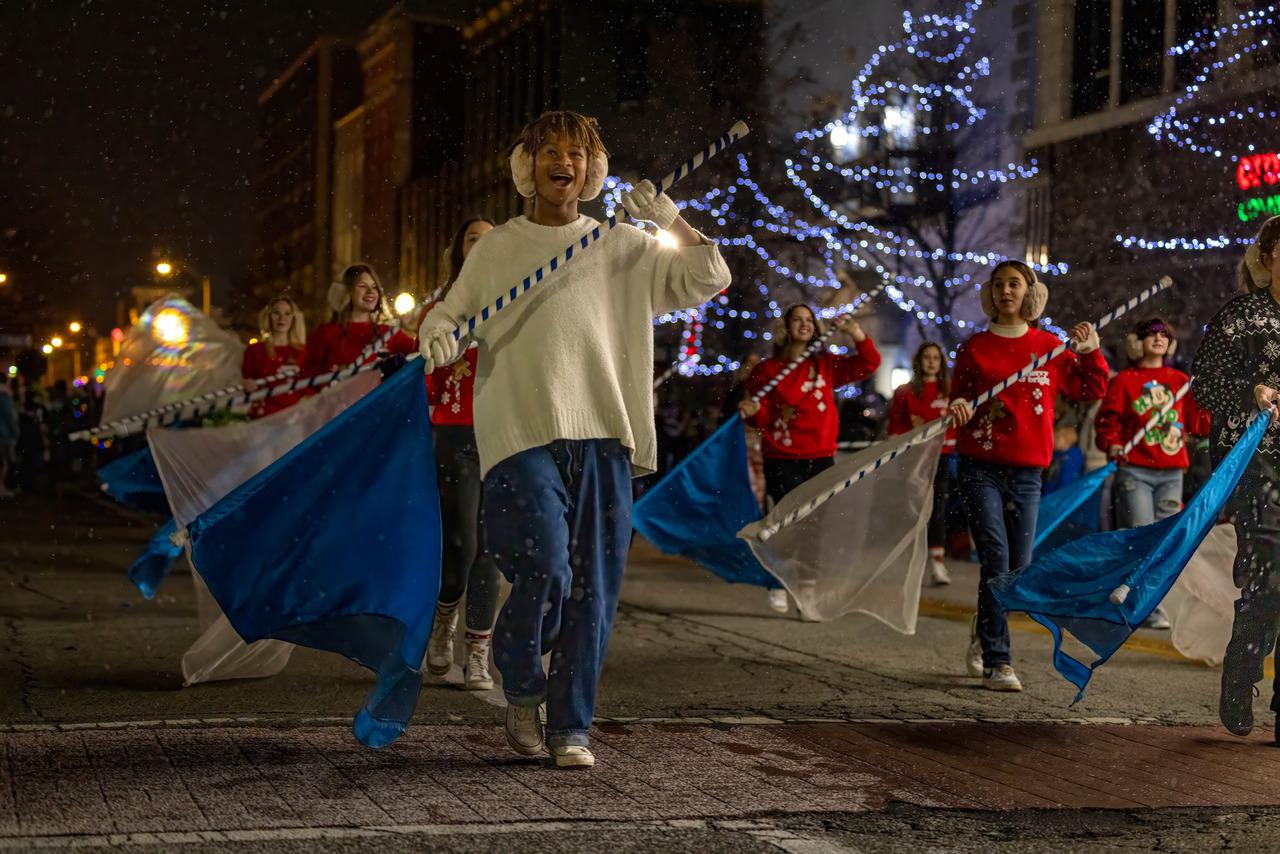 flag kids marching