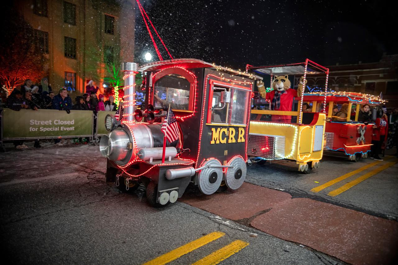 Christmas train on street