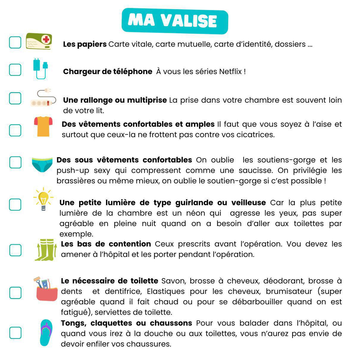 Quoi mettre dans ma valise pour l'hôpital ?