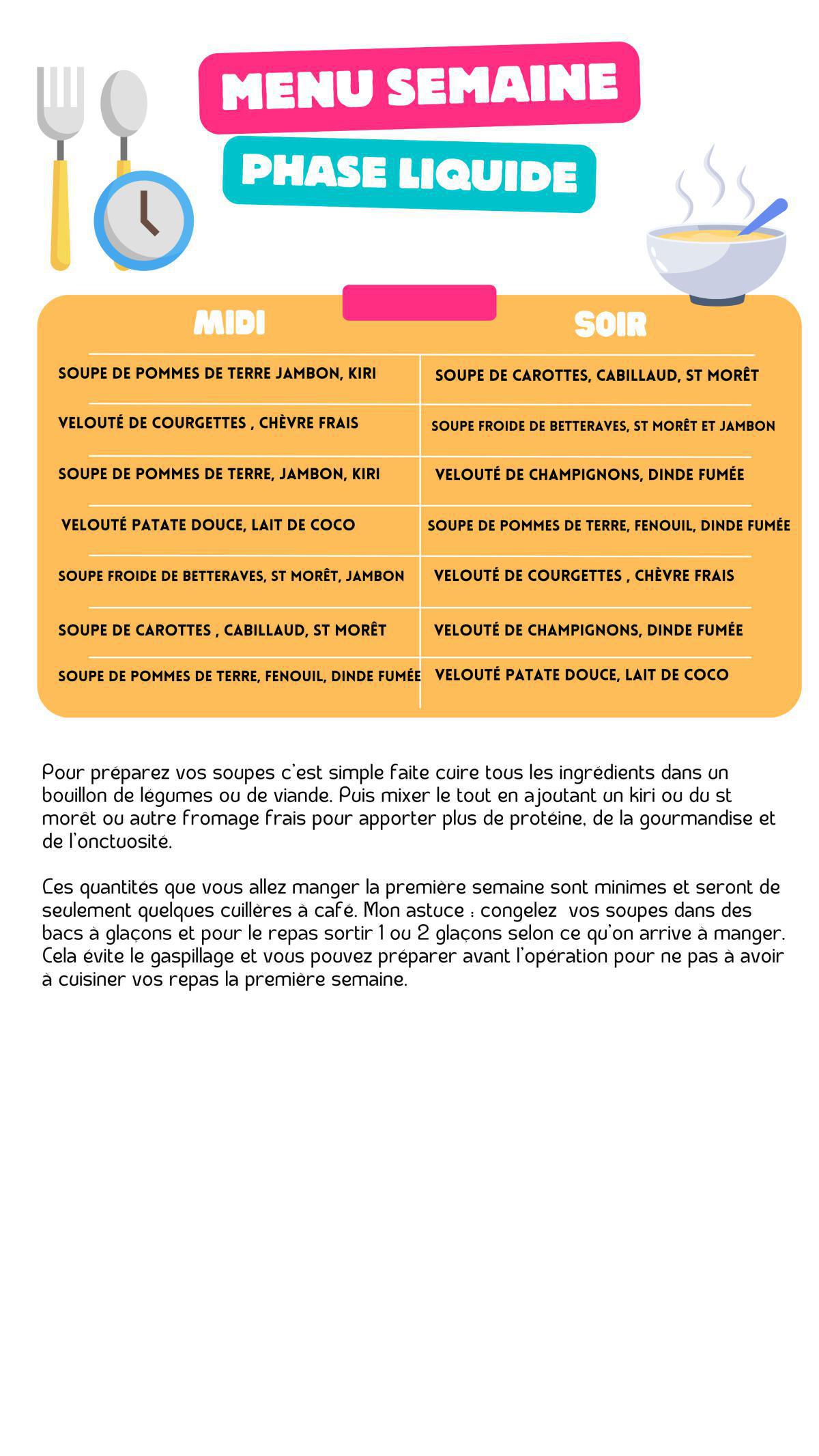 Menu semaine - Phase liquide - Spécial POST OP