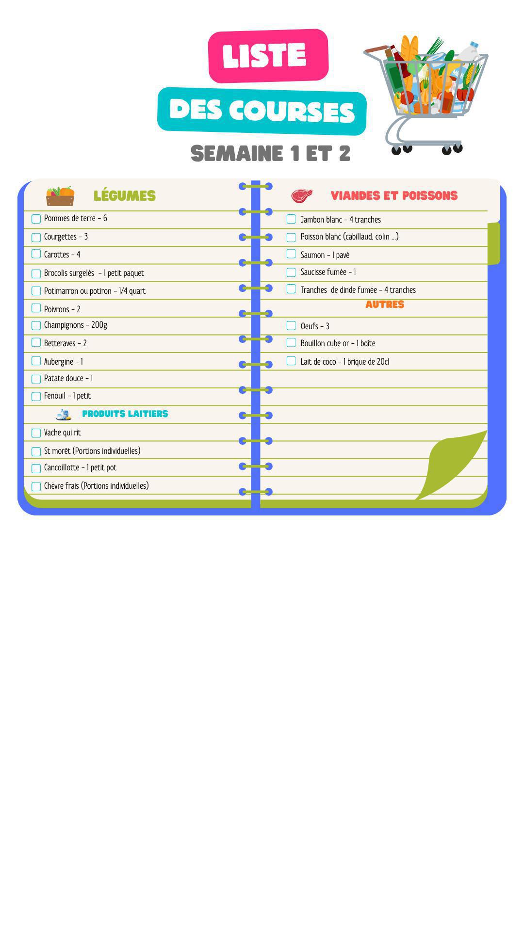 Liste de course - Semaine liquide