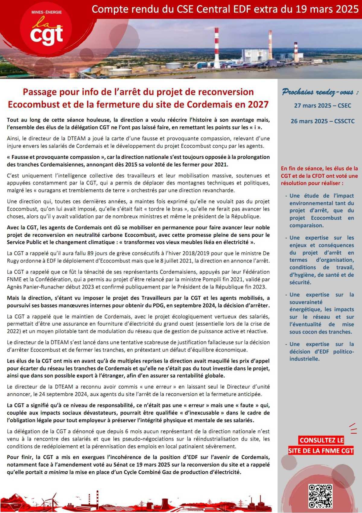 CR CGT CSEC sur l'avenir de Cordemais