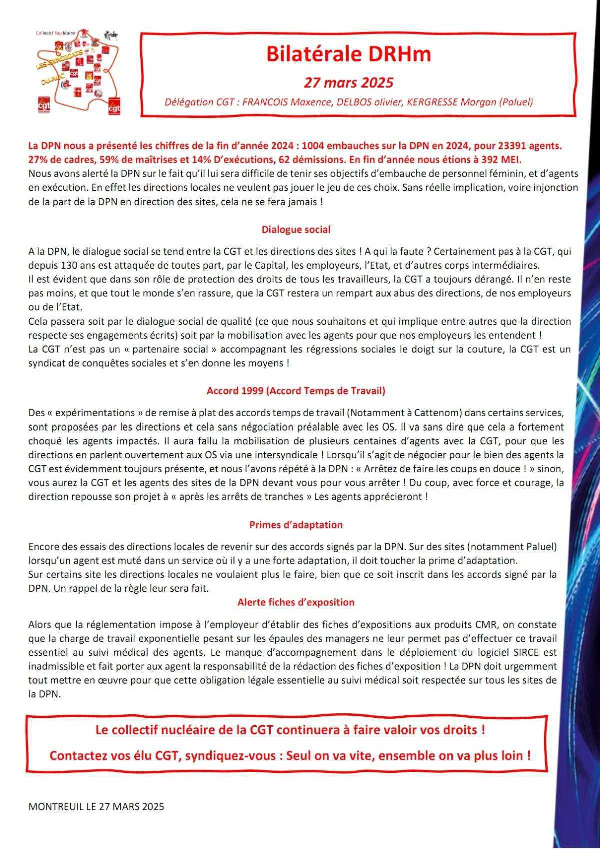 Bilatérale DRH nationale - CGT
