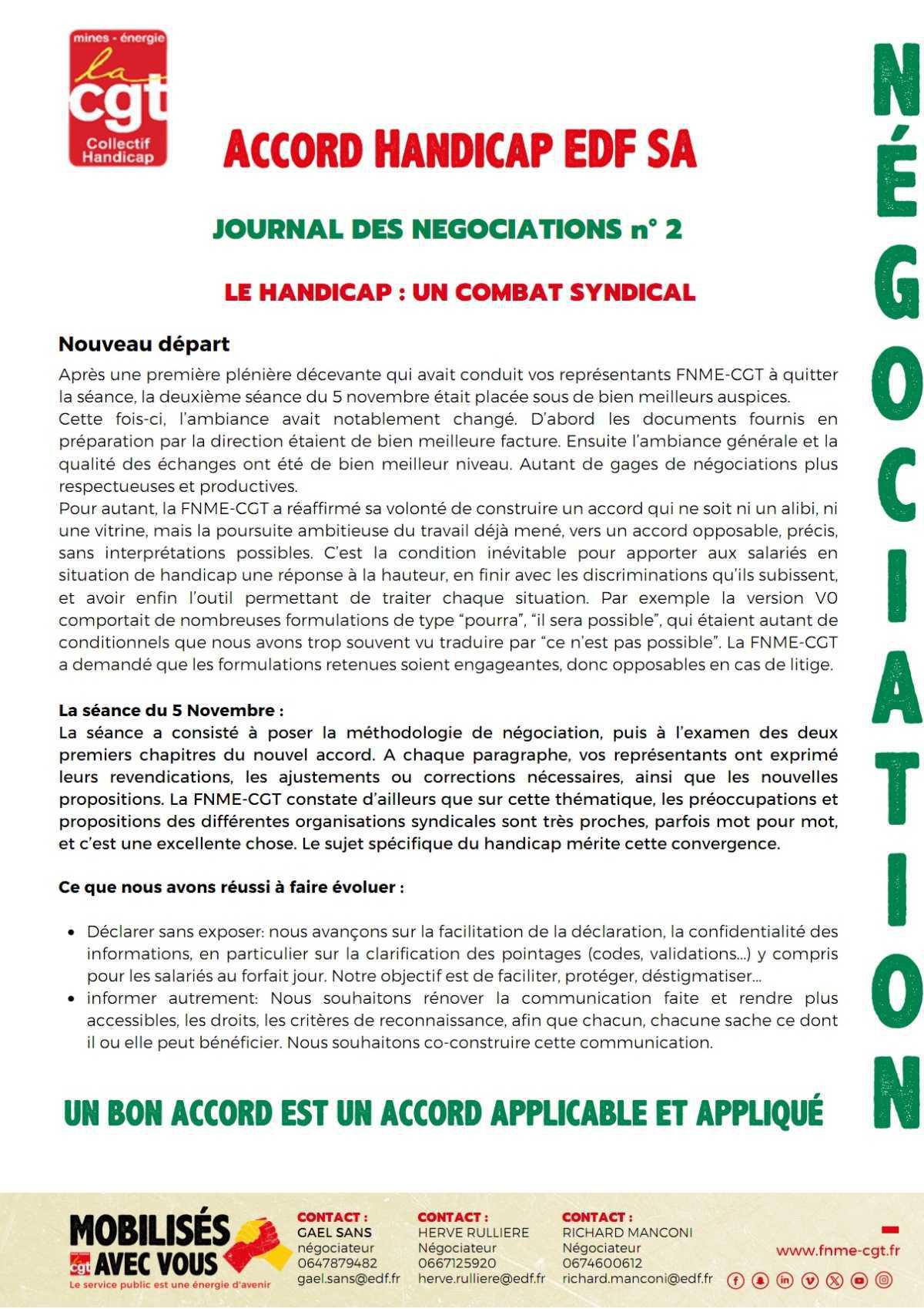 Négos accord Handicap : la CGT de Chinon attentive.