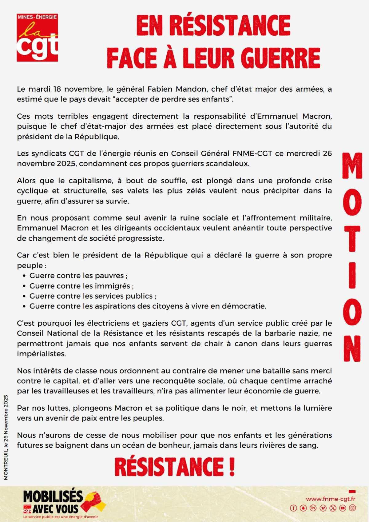 La Guerre ne peut pas être un choix de vie sociétale !