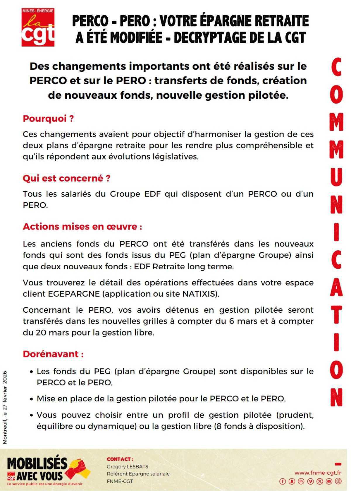 Changement PERCO -PERO