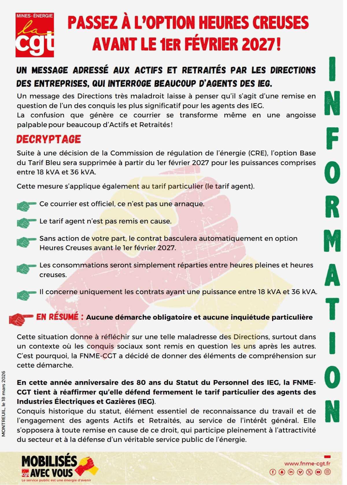 Information sur le Tarif Agent
