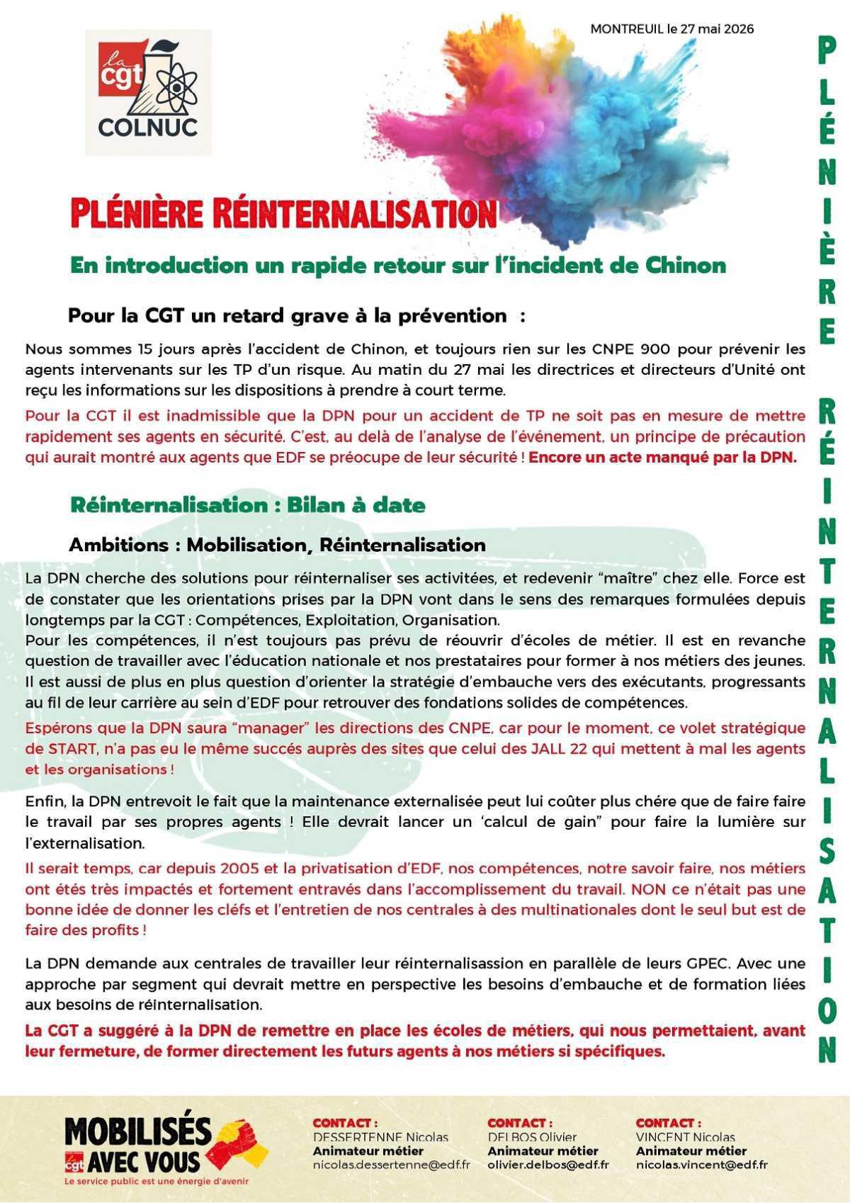 Réunion DPN - OS sur les pôles TP et la ré-internalisation Réunion DPN - OS sur les pôles TP et la ré-internalisation