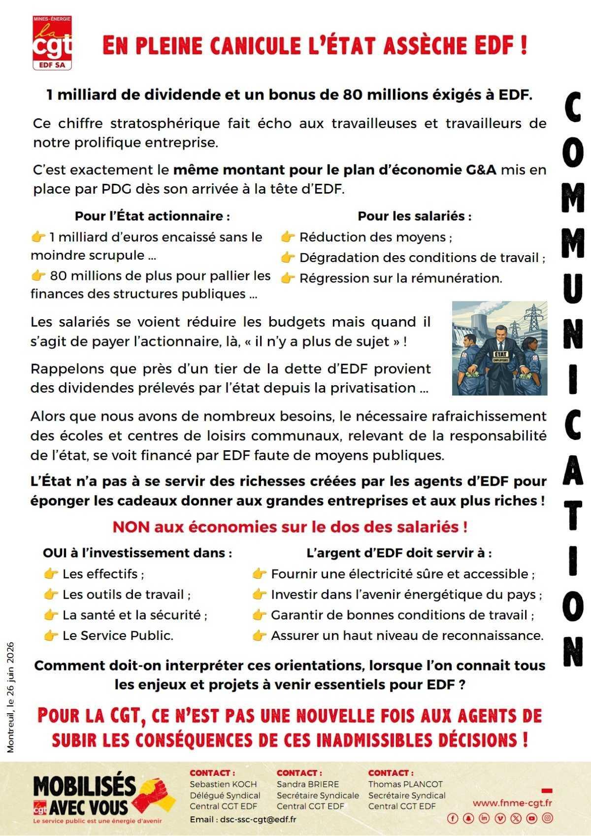 EDF verse 1 milliards de dividende à l'Etat