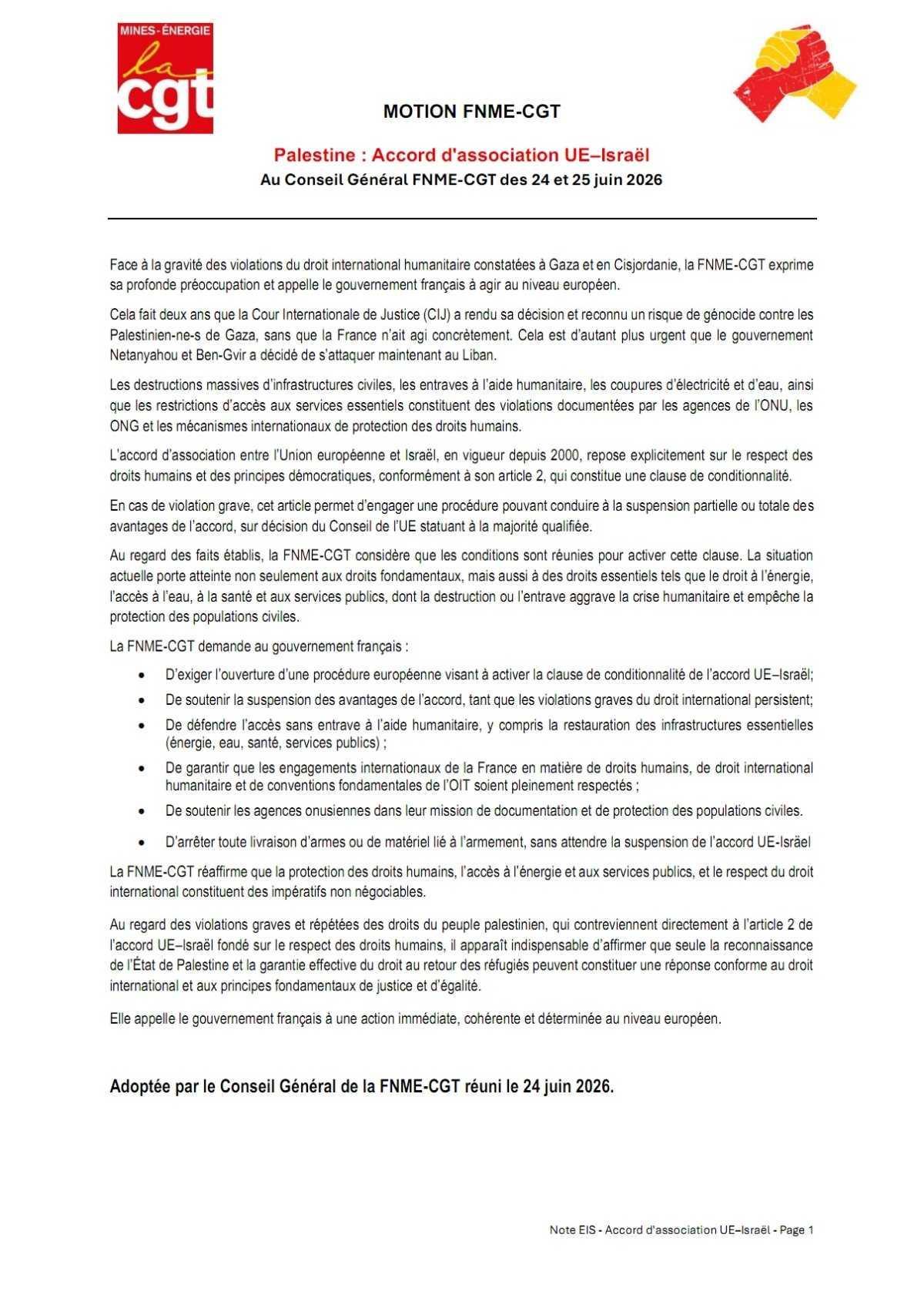 Motion en soutien aux Palestiniens