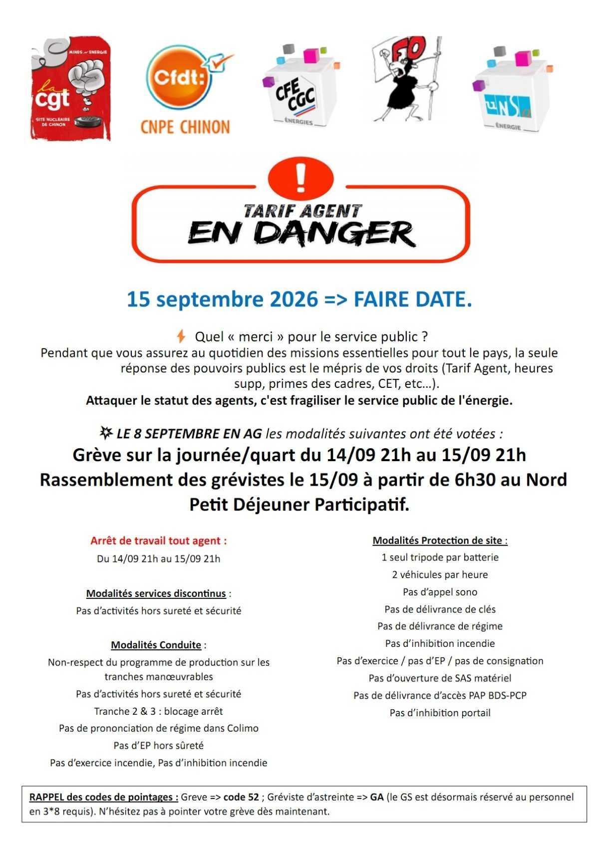 Modalités Intersyndicales du 15 septembre à Chinon