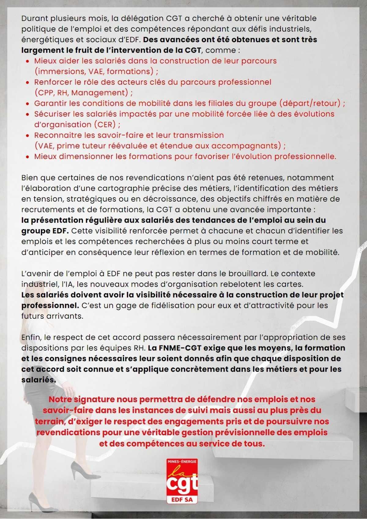 la CGT signe l'Accord Compétence EDF SA