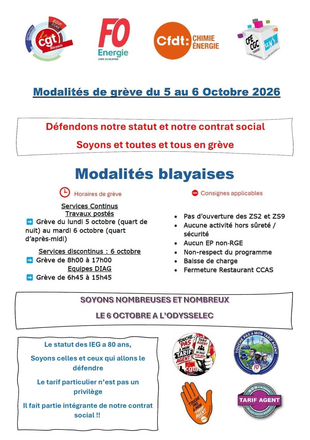 Information : Modalités de Grève à Blayais le 6/10