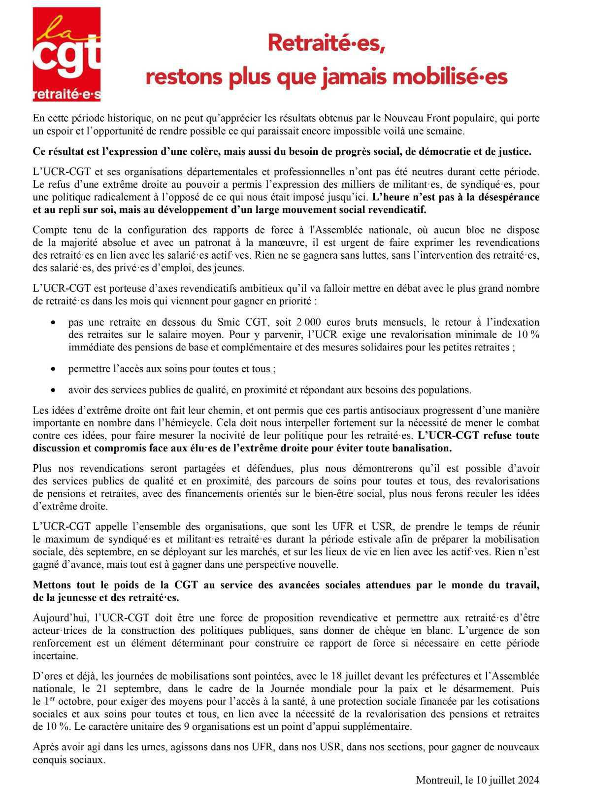 Retraité·e·s restons plus que jamais mobilisé·e·s