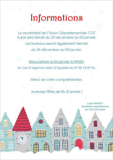 Informations : Fermeture congés d'hiver