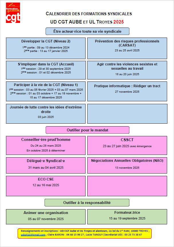 Calendrier de formations 2025