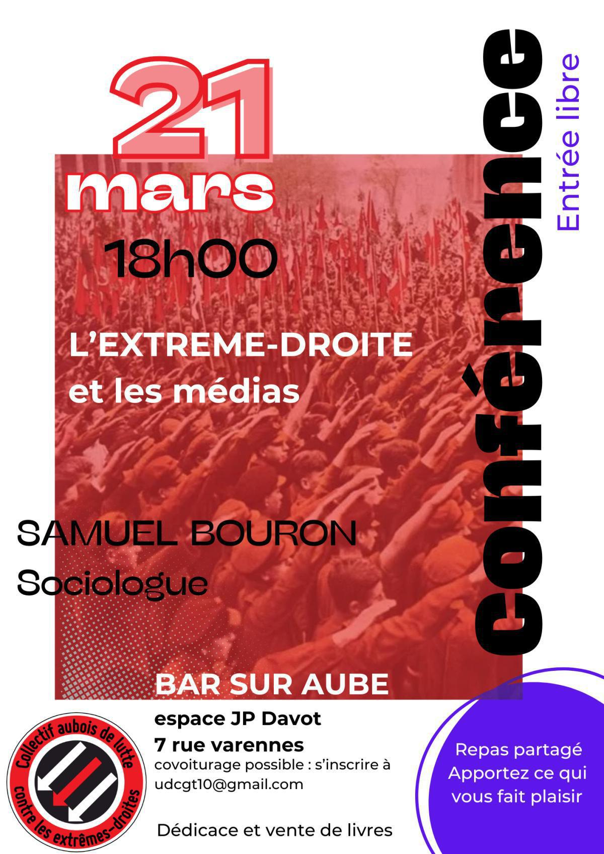 Conférence le 21 mars de Samuel Bouron à Bar sur Aube sur l'extrême-droite et les médias