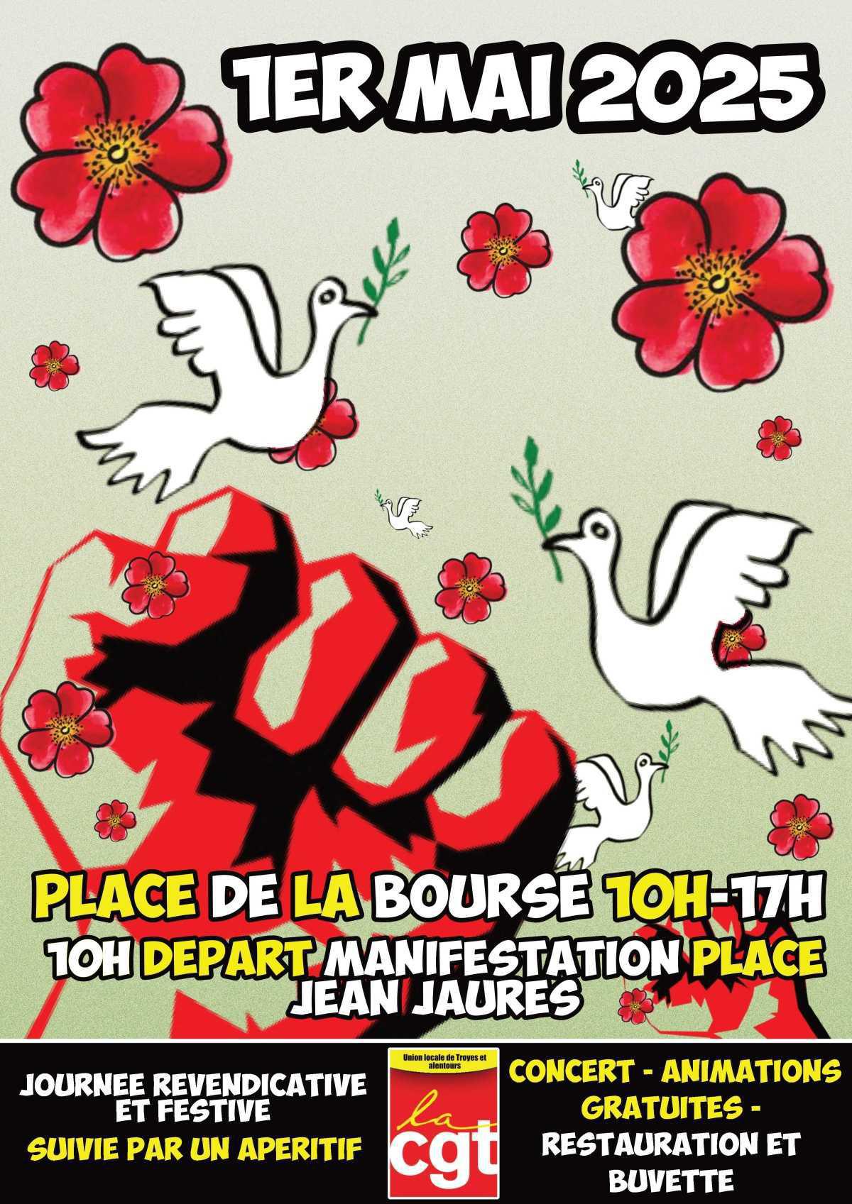 1er MAI 2025 - Manifestations à Troyes, Romilly, Bar sur Aube et Brienne