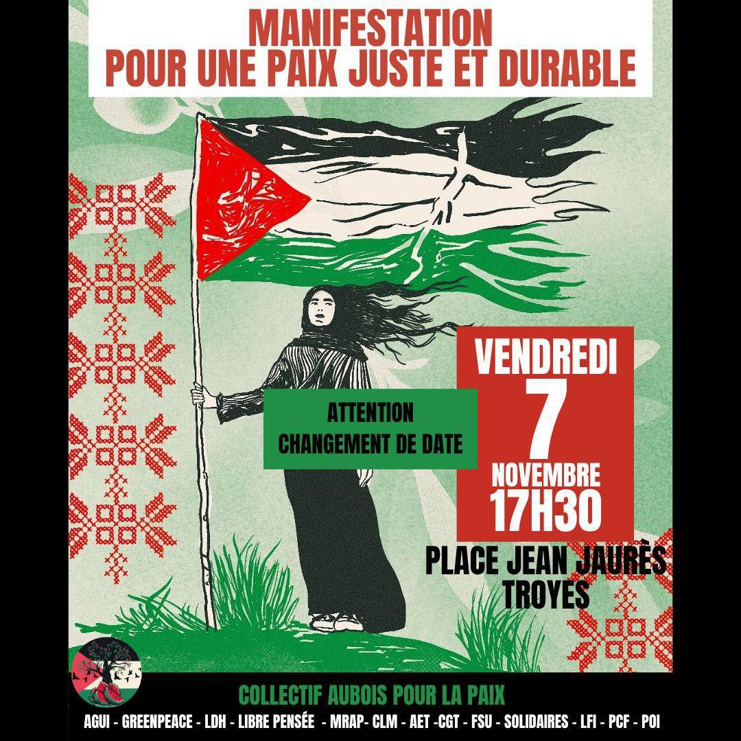 7 novembre : manifestation pour une paix juste et durable
