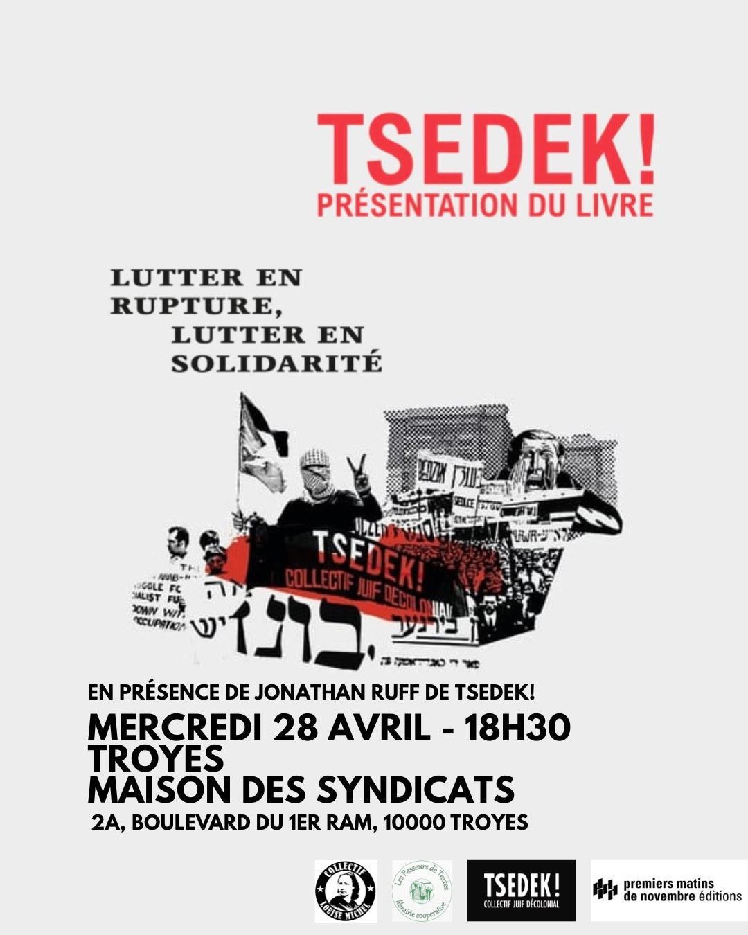 Présentation du livre TSEDEK! le 28 avril à 18h30