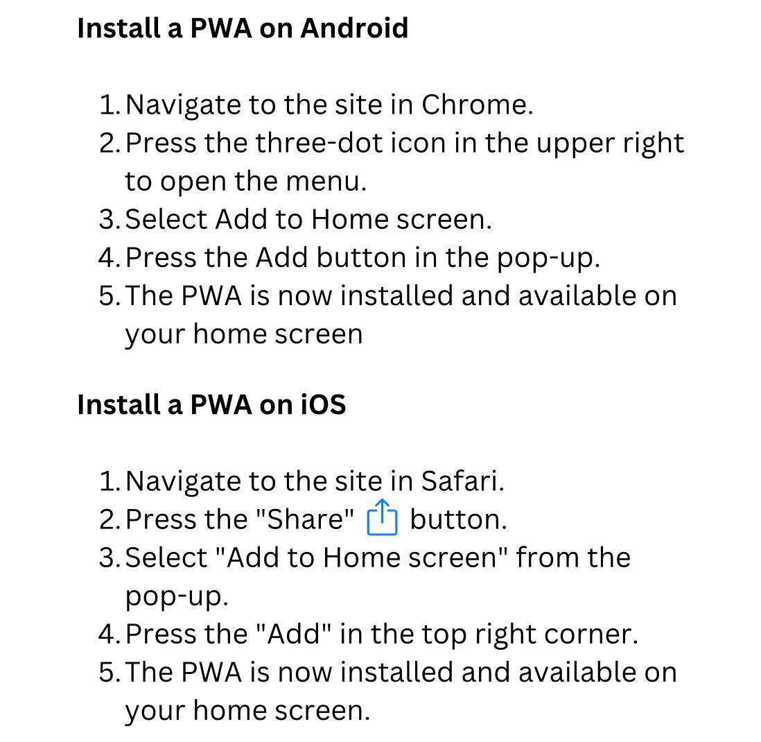 Install as Progressive Web App (PWA)