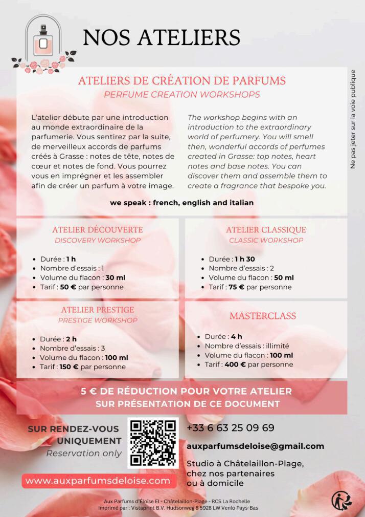 🌸 5€ de réduction sur tous les ateliers d'Aux Parfums d’Éloïse