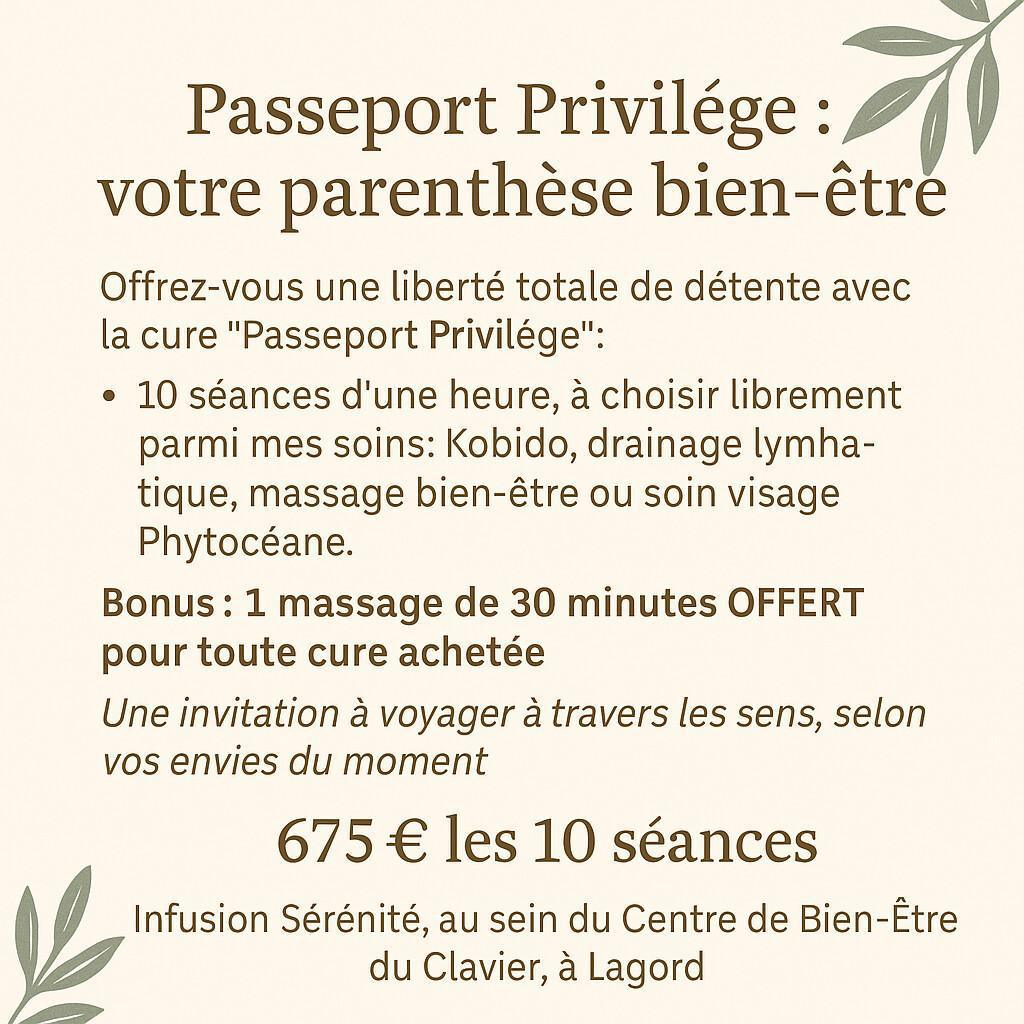 Offre Passeport Privilège – Votre parenthèse bien-être sur mesure chez Infusion Sérénité