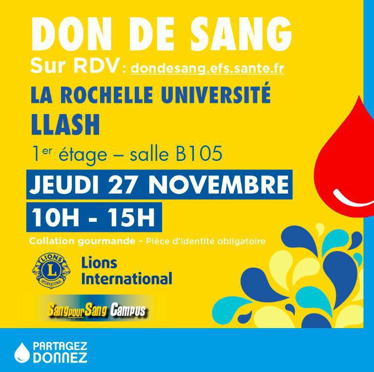 Don de sang à l’Université de La Rochelle Don de sang à l’Université de La Rochelle