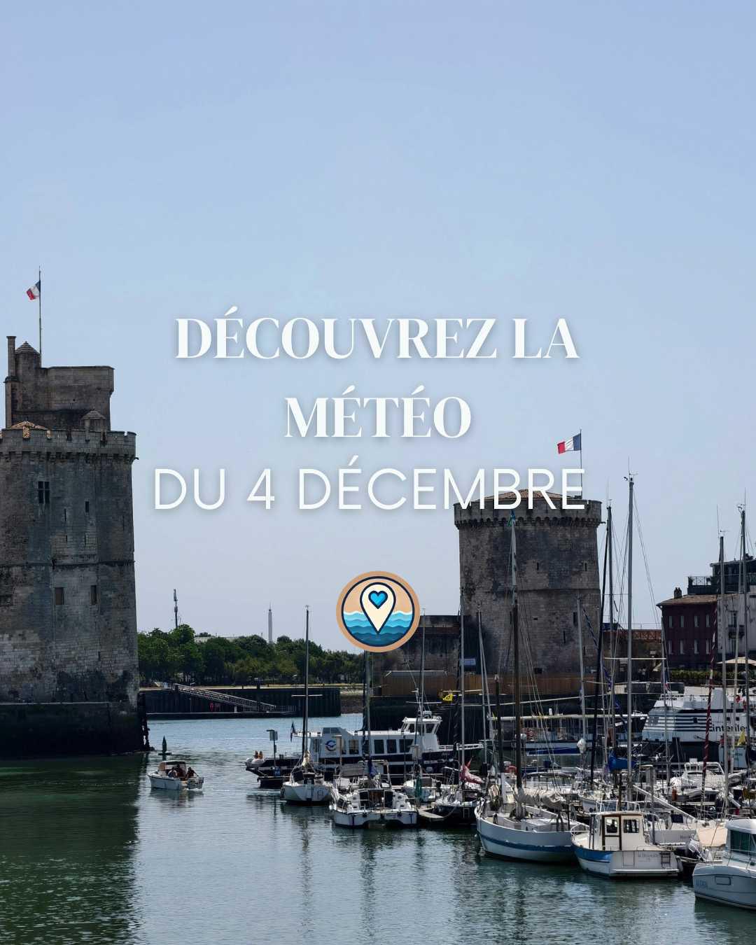 Météo à La Rochelle jeudi 4 décembre : vents forts dès le matin, averses fréquentes toute la journée, mer agitée, houle d’ouest et marées du jour Météo à La Rochelle jeudi 4 décembre : vents forts dès le matin, averses fréquentes toute la journée, mer agitée, houle d’ouest et marées du jour