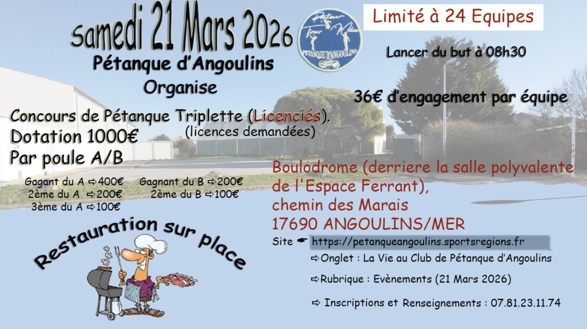 Concours Triplette au Boulodrome d'Angoulins Concours Triplette au Boulodrome d'Angoulins