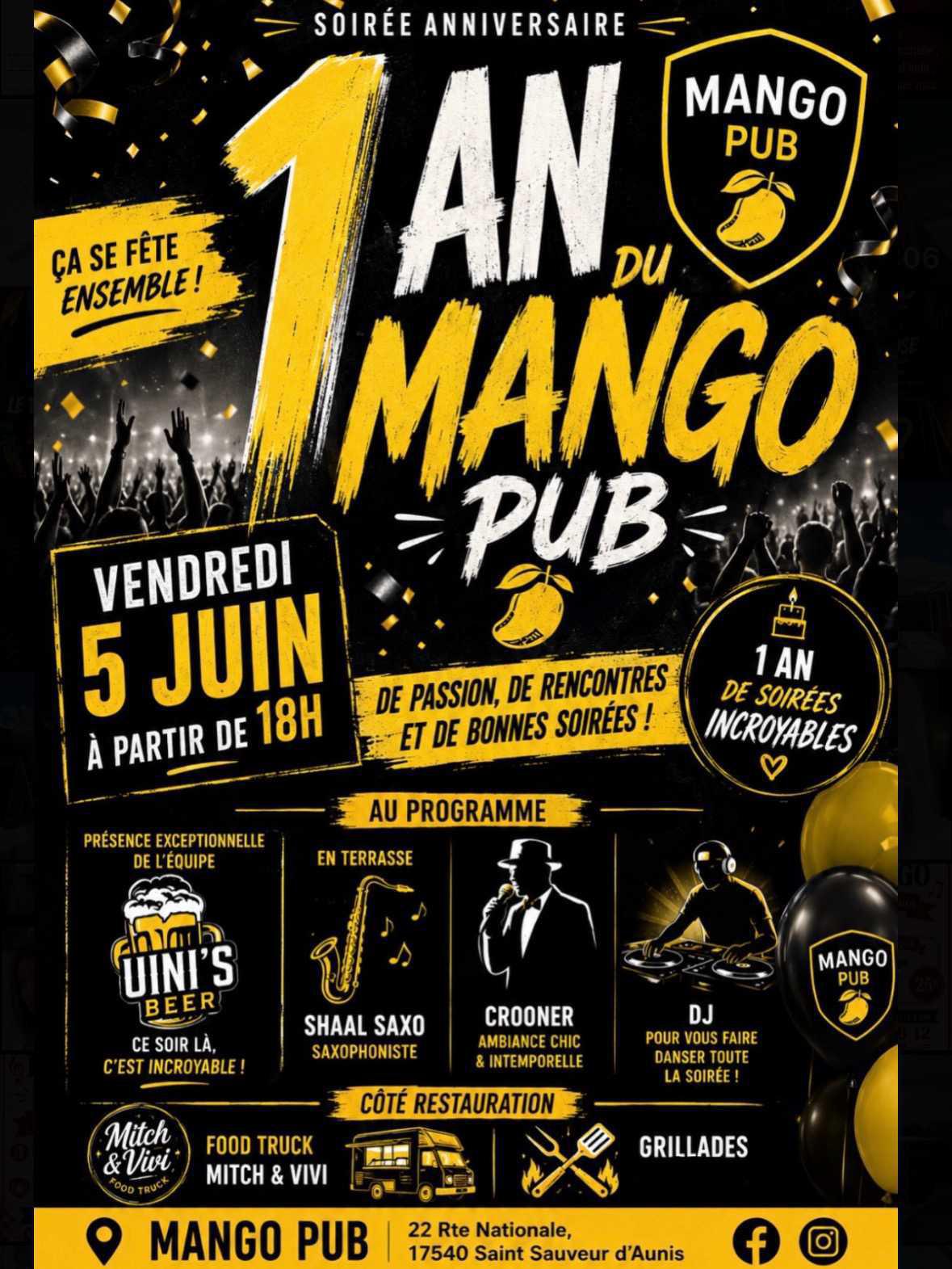 Soirée Anniversaire : Les 1 an du Mango Pub ! Soirée Anniversaire : Les 1 an du Mango Pub !