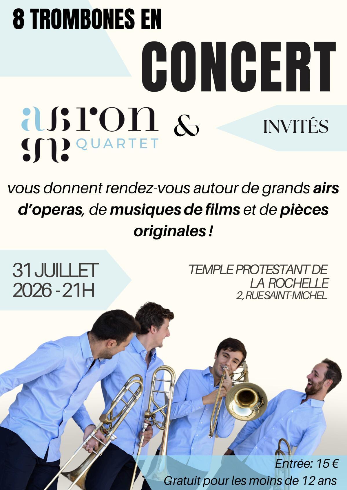 ⭐ Concert de 8 Trombones – Aaron Quartet & invités au Temple protestant de La Rochelle