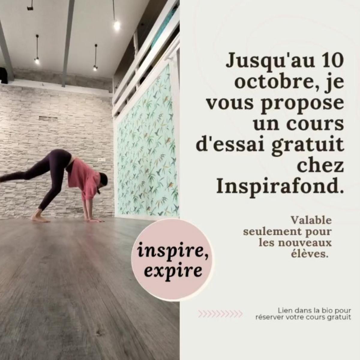 Yoga : un cours d'essai gratuit chez Inspirafond avec Alicia à La Rochelle Yoga : un cours d'essai gratuit chez Inspirafond avec Alicia à La Rochelle
