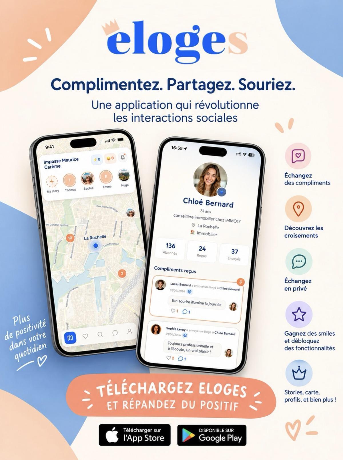 Éloges : le réseau social 100 % positif débarque sur iOS et Android à La Rochelle Éloges : le réseau social 100 % positif débarque sur iOS et Android à La Rochelle